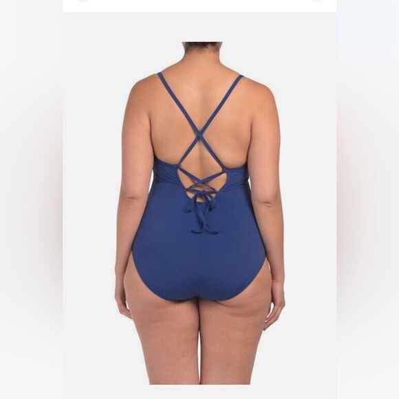 La Blanca Women's Swimsuit Plus Size Petal Pusher Midnight Blue Mio One Piece - Picture 4 of 10